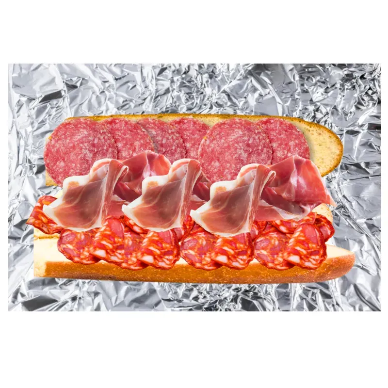 Bocata Ibérico (Pan de Baguette con Chorizo Vela, Jamón Serrano y Salami Extra)