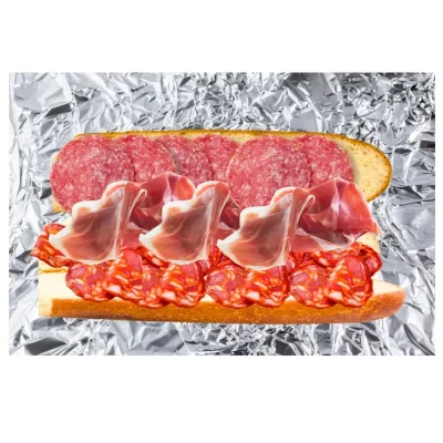 Bocata Ibérico (Pan de Baguette con Chorizo Vela, Jamón Serrano y Salami Extra)