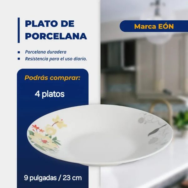SET DE 4 PLATOS DE PORCELANA FLOREADOS (FAD)