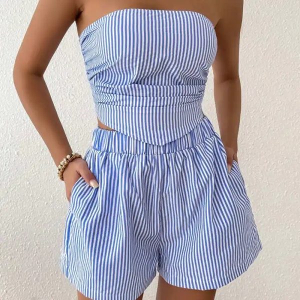 Conjunto azul de rayas sin mangas