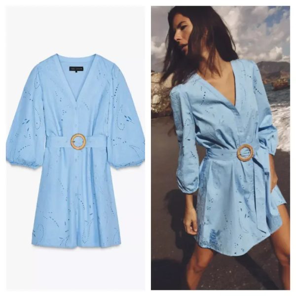 Vestido Zara azul bordados