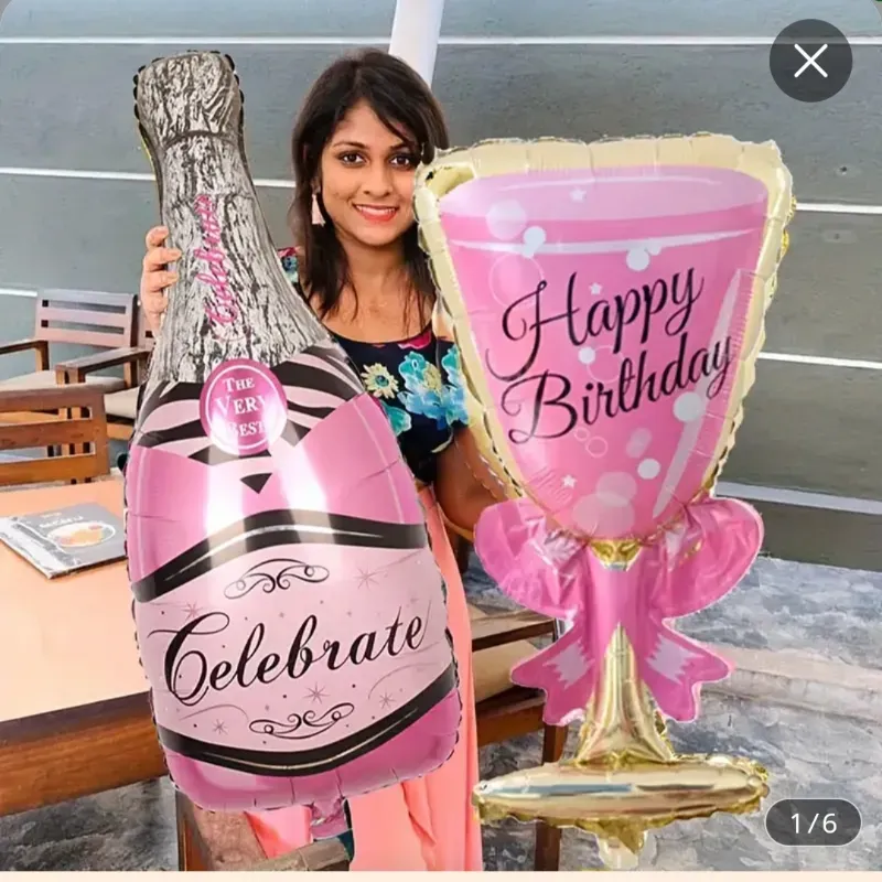 2 piezas de globo de copa y botella