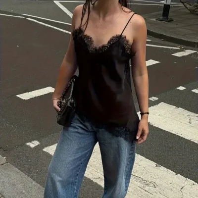 Top de Satén Y2K asimétrico/ Negro