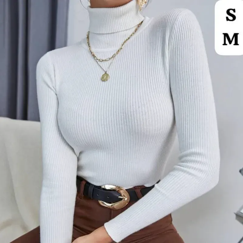  Suéter Blanco de Cuello Alto – Elegancia básica con toque moderno