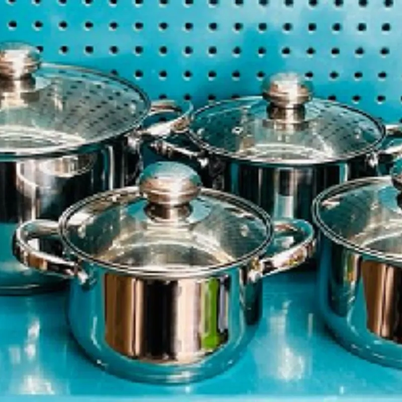 JUEGO DE 5 CAZUELAS CON TAPA DE VIDRIO Y SARTEN DE ACERO INOXIDABLE  PARA TODO TIPO DE FOGONES REF: EP-1201PCS