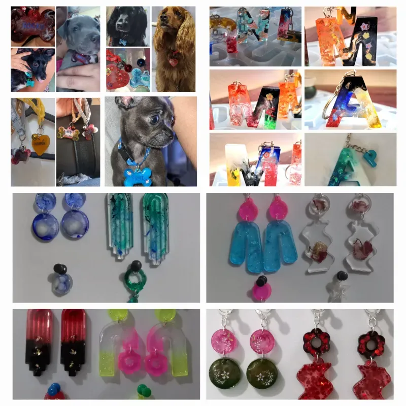 Llaveros, aretes, pulsos, collares, plaquitas de identificación para mascotas