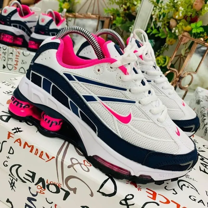 Nike Shox 4 Muelles Azules Blancas y Rosadas