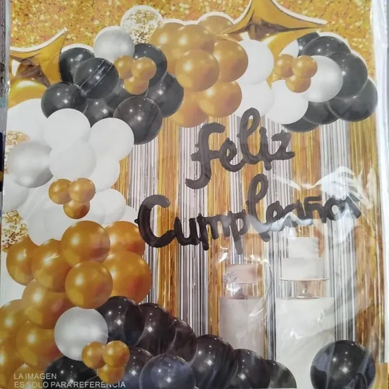 ‼️SL-118 Set de Globos de 108 Piezas - Dorado, blanco y negro (Cortina)‼️