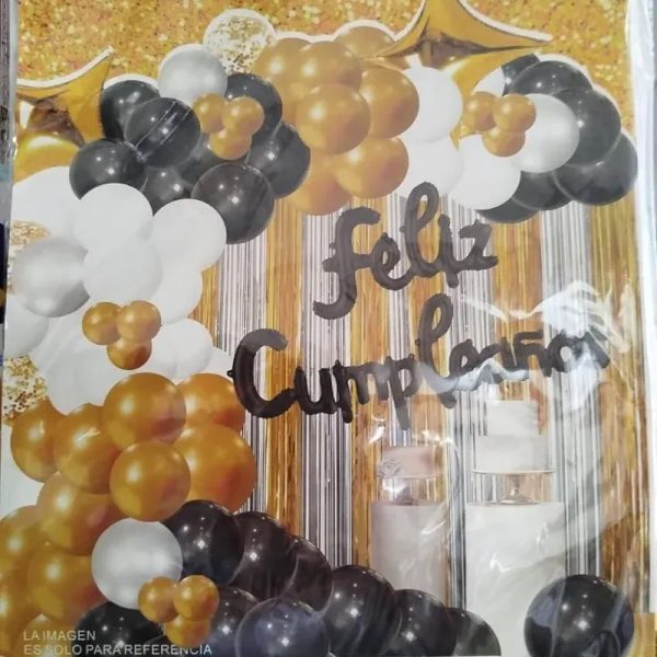 ‼️SL-118 Set de Globos de 108 Piezas - Dorado, blanco y negro (Cortina)‼️