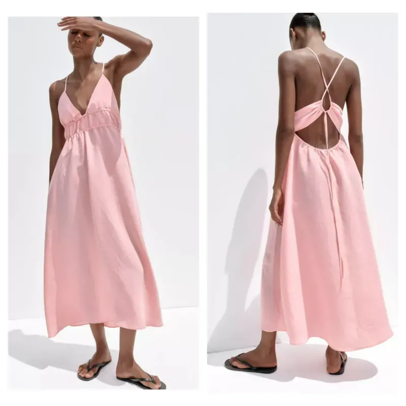 Vestido Zara rosa fluido