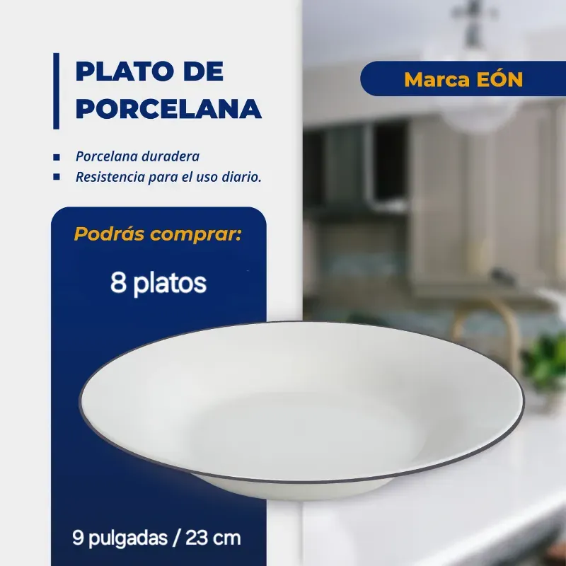 SET DE 8 PLATOS DE PORCELANA CON LÍNEA (FAD)