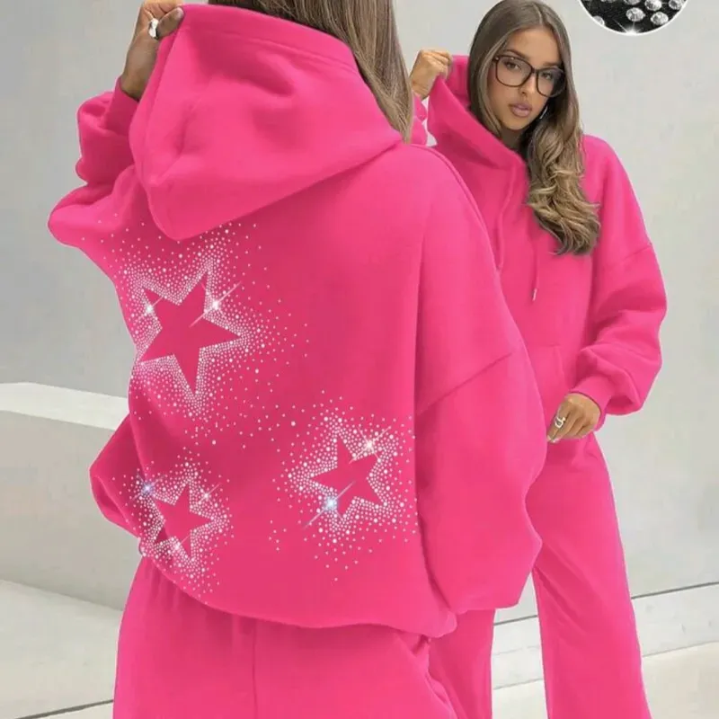 Sudadera con capucha pedreria rosa