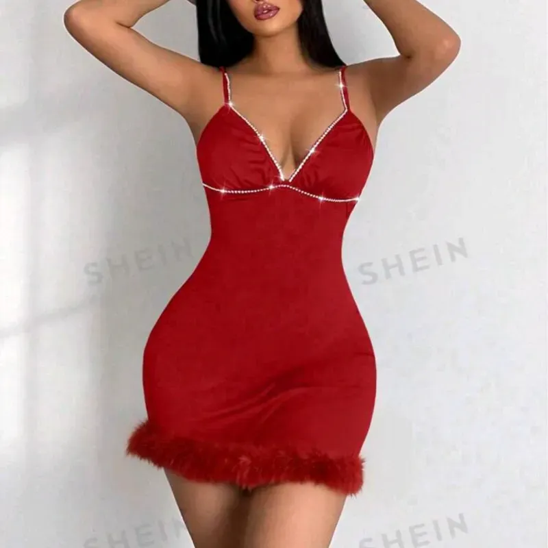 ❤️ Vestido tirantes y bajo de felpa — Rojo