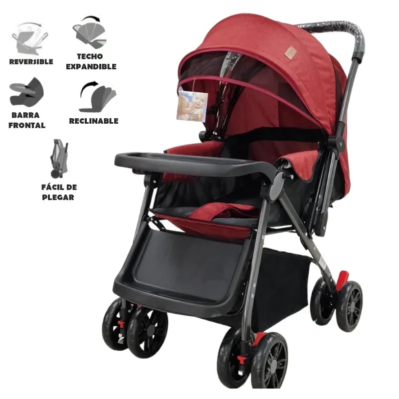 Coche de Paseo Infantil Rojo Reversible