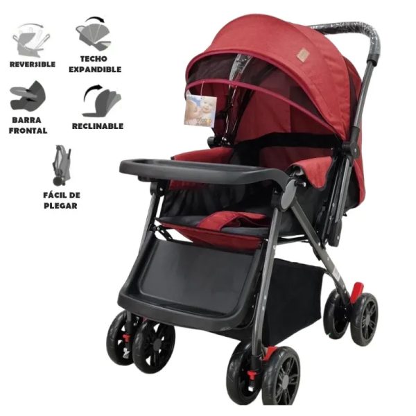 Coche de Paseo Infantil Rojo Reversible