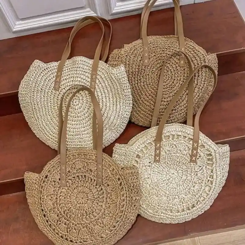 Bolso paja sintética redondo