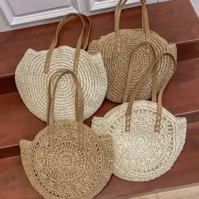 Bolso paja sintética redondo