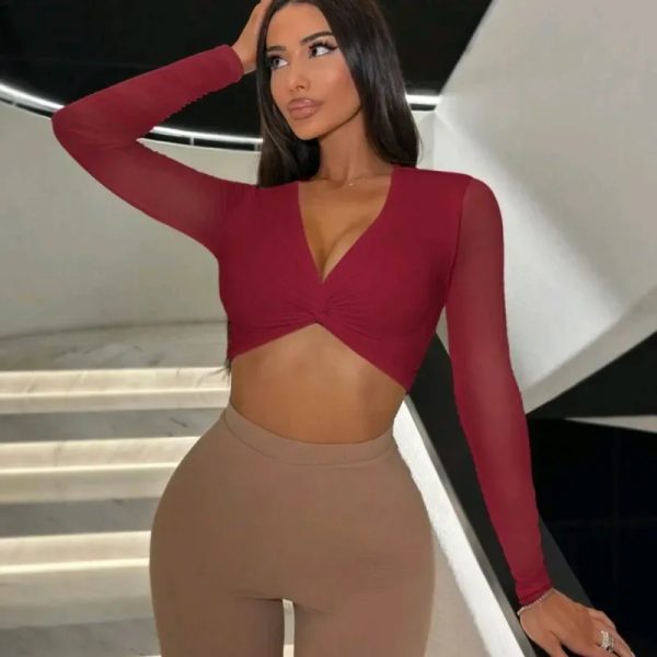 ❤️ Top de nudo torcido mangas largas — Burdeos