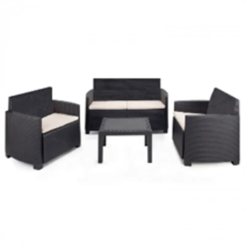 SET ARENA RATTAN ANTRACITA CON 8 COJINES BEIGE