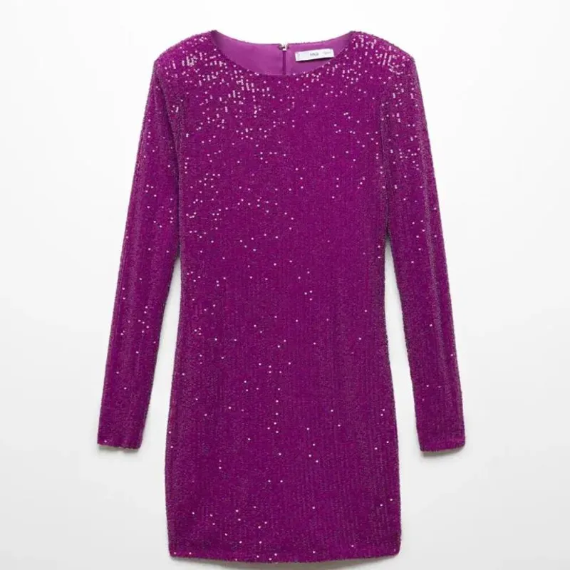Vestido Morado Suelto de Mangas Largas Brillo