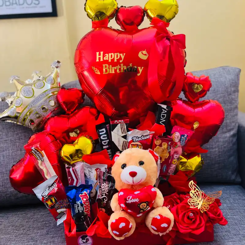  Cesta Grande Rosas & Peluche