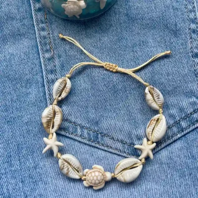 Tobillera de caracoles con tortuga y estrellas de mar