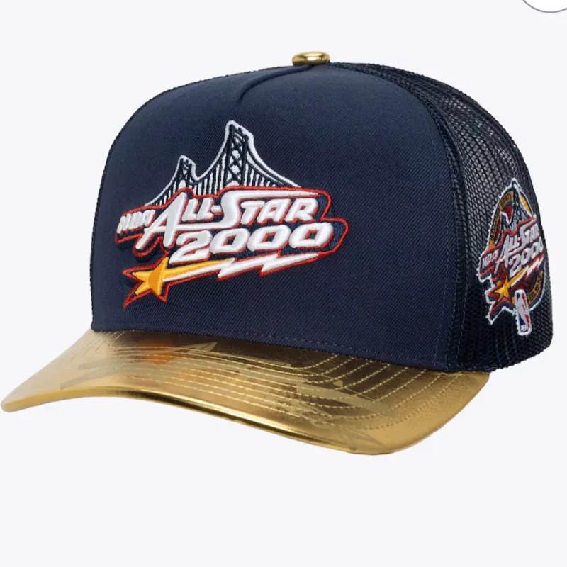 Navy 2000 NBA All-Star Game Gold Leather Trucker Strapback Hat