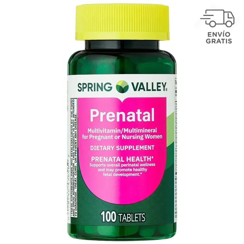 Spring Valley Multivitamínico/multimineral Prenatal para Mujeres Embarazadas y Lactantes Tabletas de Suplemento Dietético, 100 Unidades