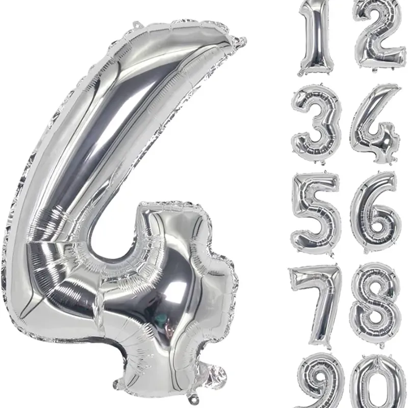 Globo de número plateado metalizado