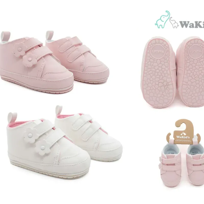 Set de Zapaticos Infantiles Corte Alto con Flores Rosa/Blanco