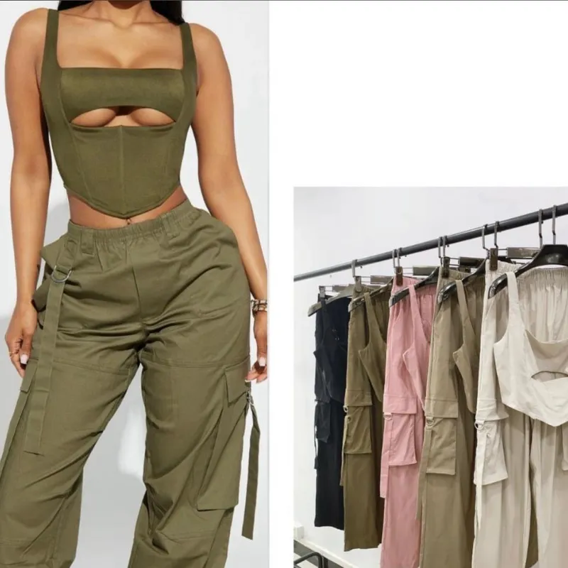 Juego de Pantalón y Blusa Elastizada con Apertura