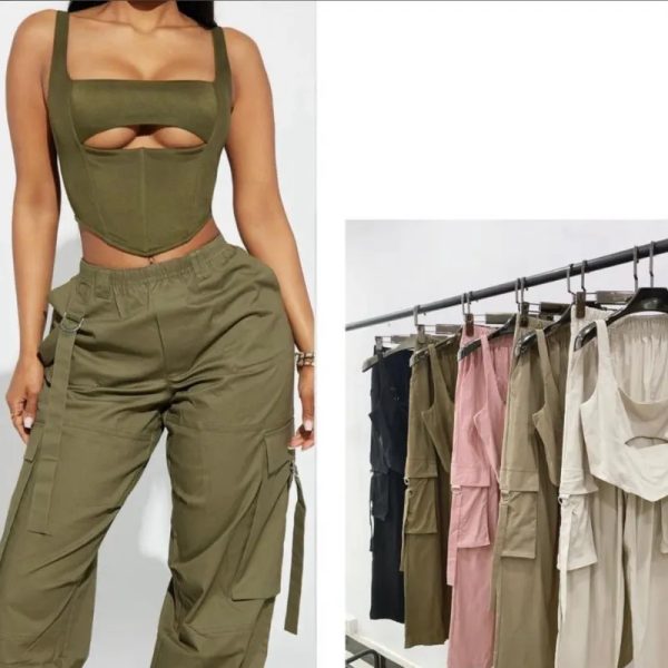 Juego de Pantalón y Blusa Elastizada con Apertura