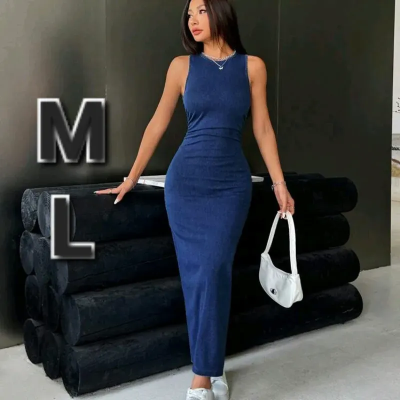 Vestido Ajustado de Mezclilla sin Mangas