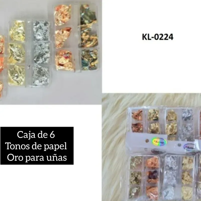 Caja de 6 tonos de papel Oro para uñas 