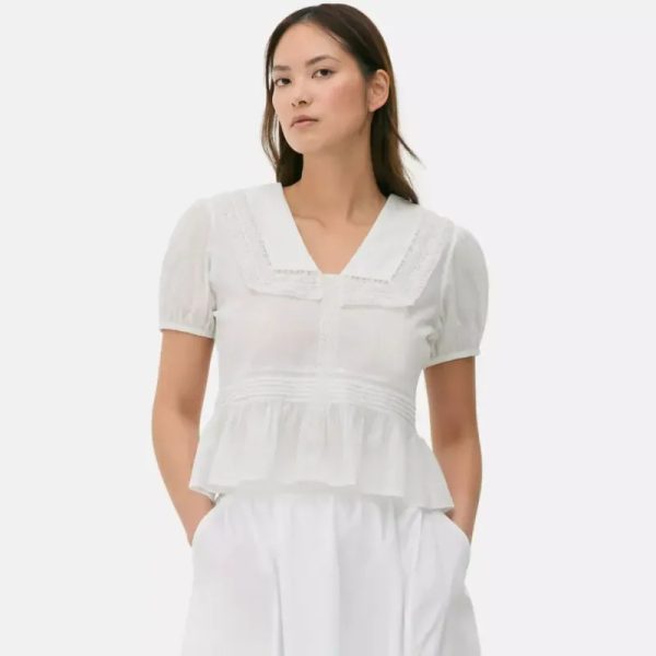 Blusa Blanca Manga Corta Cuello en V
