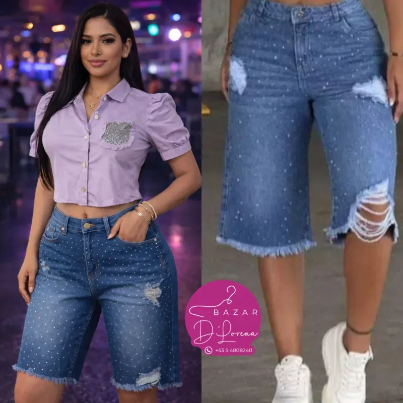 Bermuda con adorno de brillo