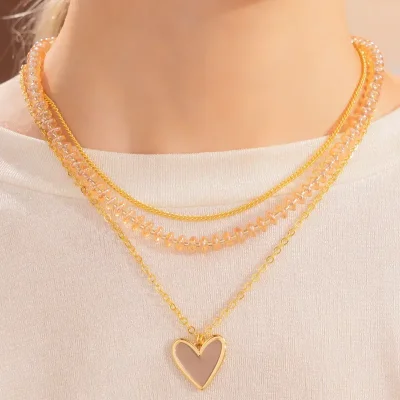 Set collar x2 corazon Mocca + aretes