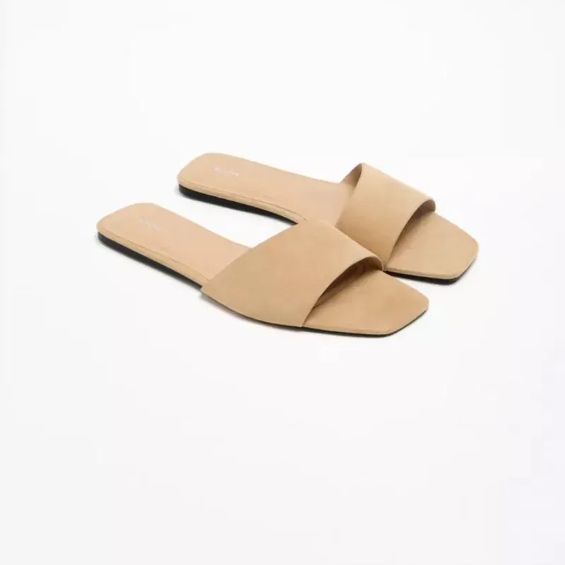 Sandalias Planas Color Entero Beige