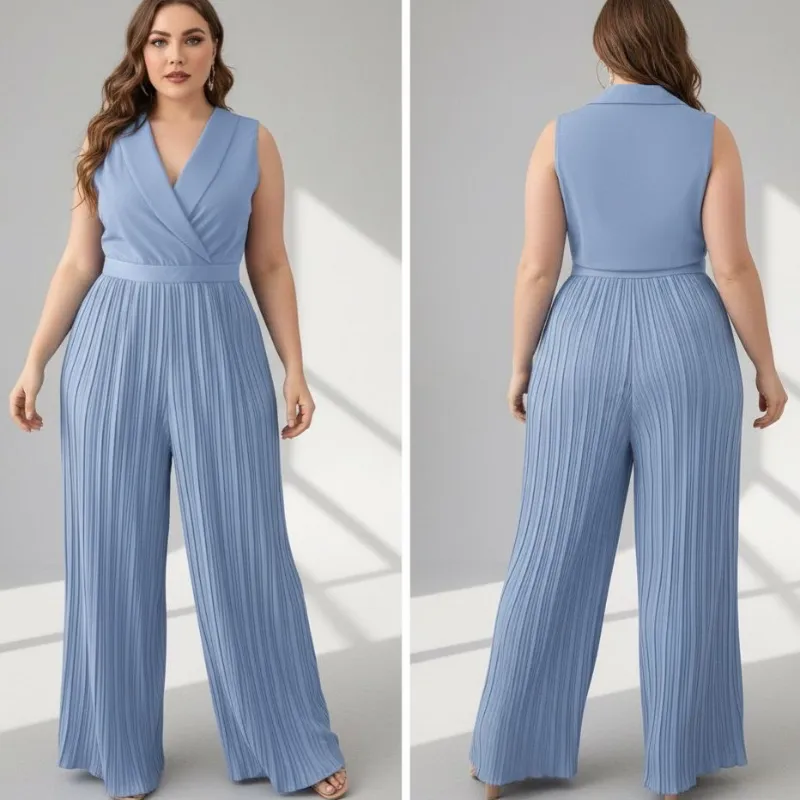 Chiquease Conjunto de 2 piezas para mujer - Top elegante ajustado sin mangas y pantalones acampanados con pliegues