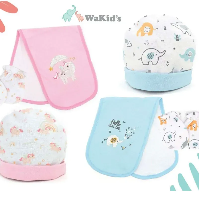 Conjunto de Gorro, Manoplas y Babero para Bebé Temática Animales