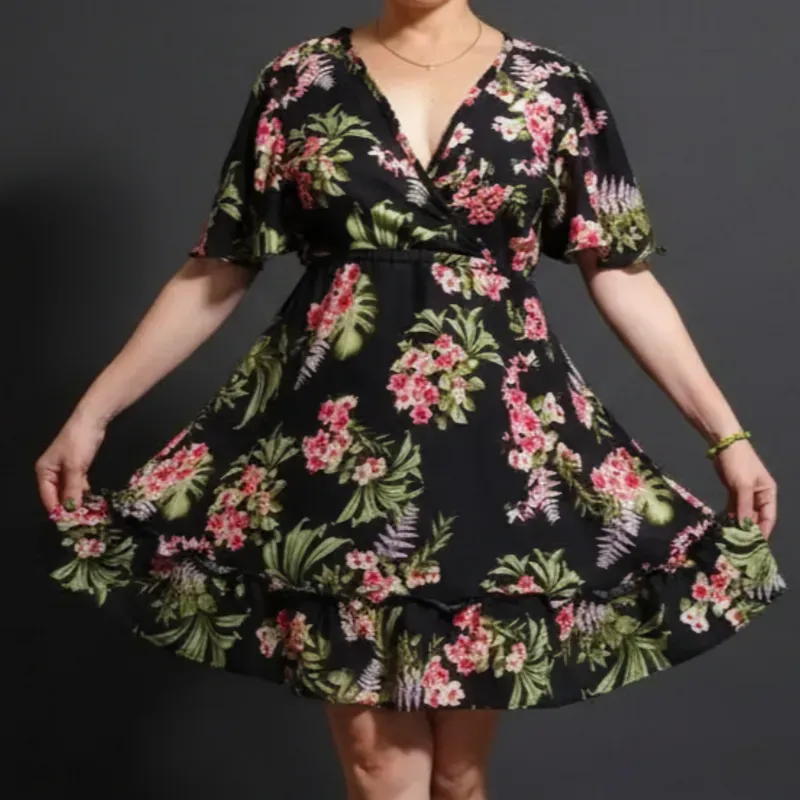 Vestido de escote V con vuelo