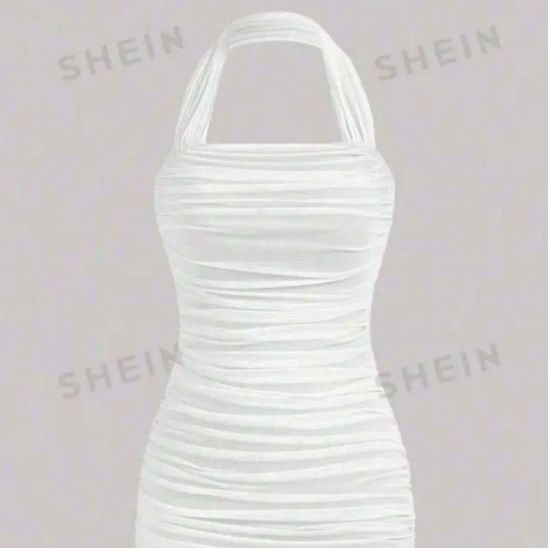  Vestido corto halter de tul — Blanco