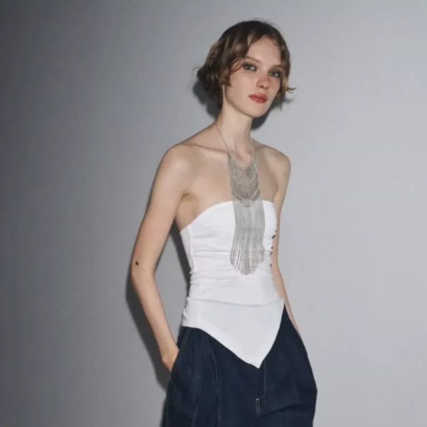 Top Strapless Asimetrico Blanco