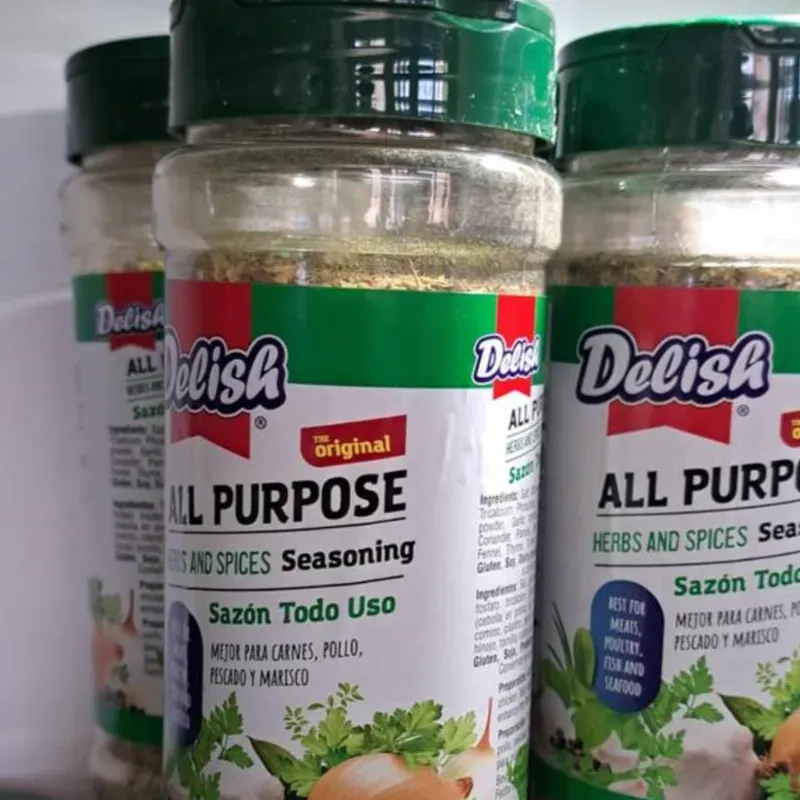 Sazon completo marca DELISH 110g Sabor mixto Contiene una mezcla de especias ,ajo, cebolla, pimienta negra, cilantro, perejil, albahaca, comino, tomillo, cúrcuma, perejil,laurel, hinojo