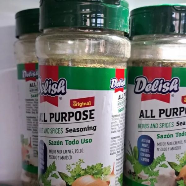 Sazon completo marca DELISH 110g Sabor mixto Contiene una mezcla de especias ,ajo, cebolla, pimienta negra, cilantro, perejil, albahaca, comino, tomillo, cúrcuma, perejil,laurel, hinojo