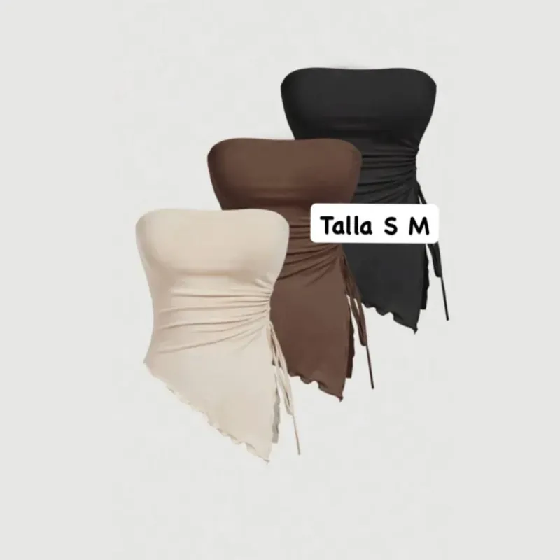 Top de tubo lateral con cordón y dobladillo asimétrico fruncido