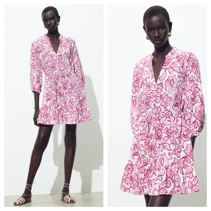 Vestido Zara estampado rosa mini