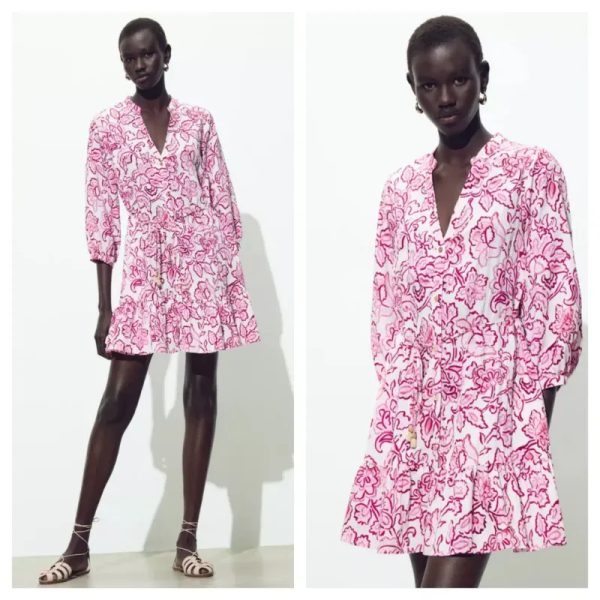 Vestido Zara estampado rosa mini