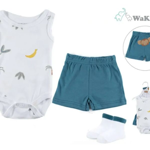 Conjunto de Body, Short y Medias para Bebé Temática Mono
