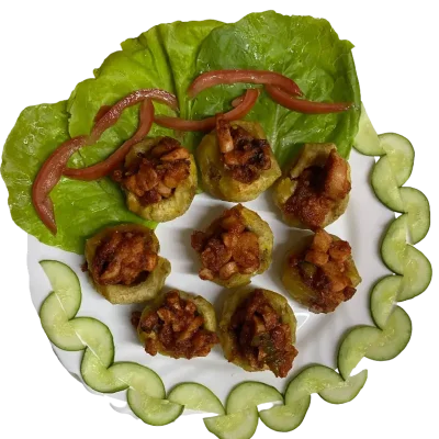 Tostones rellenos de enchilado de Pulpo